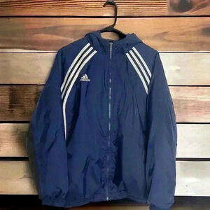 Adidas Vintage Boy's XL Warm Lined Hooded Jacket.  Navy W White & Black Stripes